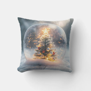 Magical Christmas Snow Globe with Glowing Tree Cushion