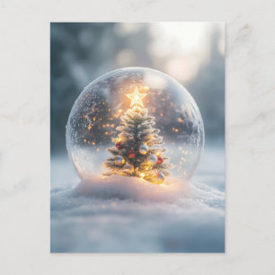 Magical Christmas Snow Globe with Glowing Tree Holiday Postcard