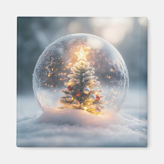 Magical Christmas Snow Globe with Glowing Tree Magnet (Front)
