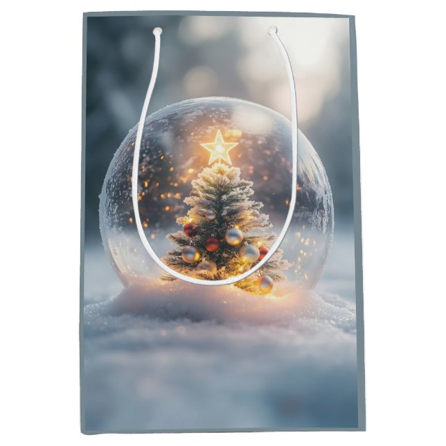 Magical Christmas Snow Globe with Glowing Tree Medium Gift Bag (Front)