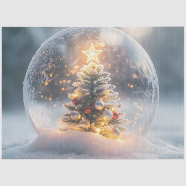 Magical Christmas Snow Globe with Glowing Tree Tissue Paper (Front)