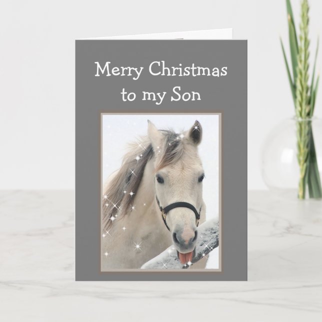 Magical Christmas  Son Wishes White Snow Horsel Card (Front)