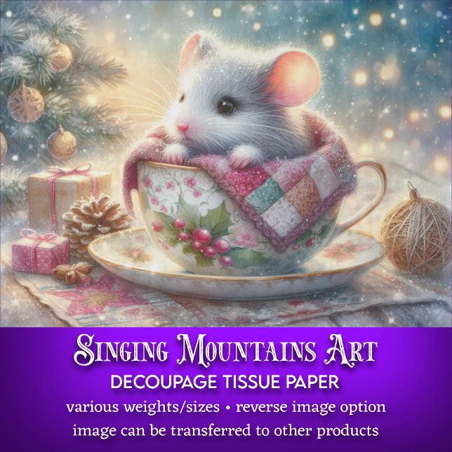 Magical Christmas Teacup Mouse And Quilt Decoupage Tissue Paper (Creator Uploaded)