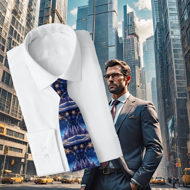 Magical Christmas time - golden snowflakes on blue Tie (Creator Uploaded)