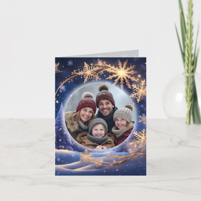 Magical Christmas time - golden snowflakes, photo Holiday Card (Front)