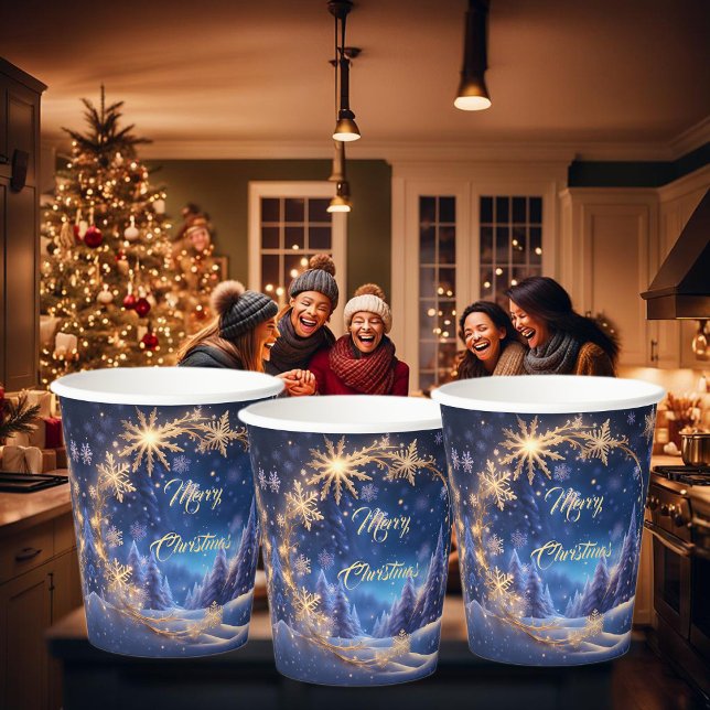 Magical Christmas time - golden snowflakes, photo Paper Cups (Creator Uploaded)
