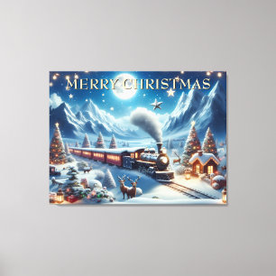 Magical Christmas Train in Snowy Mountains Canvas Print