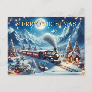 Magical Christmas Train in Snowy Mountains Holiday Postcard