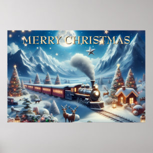 Magical Christmas Train in Snowy Mountains Poster