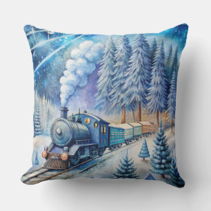 Magical Christmas Train Pillow – Vintage Winter