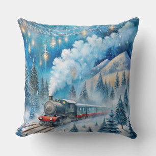 Magical Christmas Train Pillow – Vintage Winter
