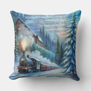 Magical Christmas Train Pillow – Vintage Winter