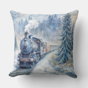 Magical Christmas Train Pillow – Vintage Winter