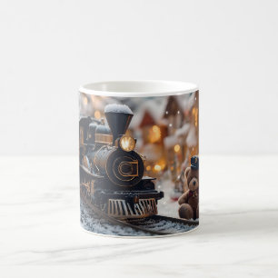 Magical Christmas Train Scene with Teddy Bear Coffee Mug