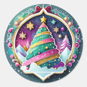 Magical Christmas Tree Classic Round Sticker