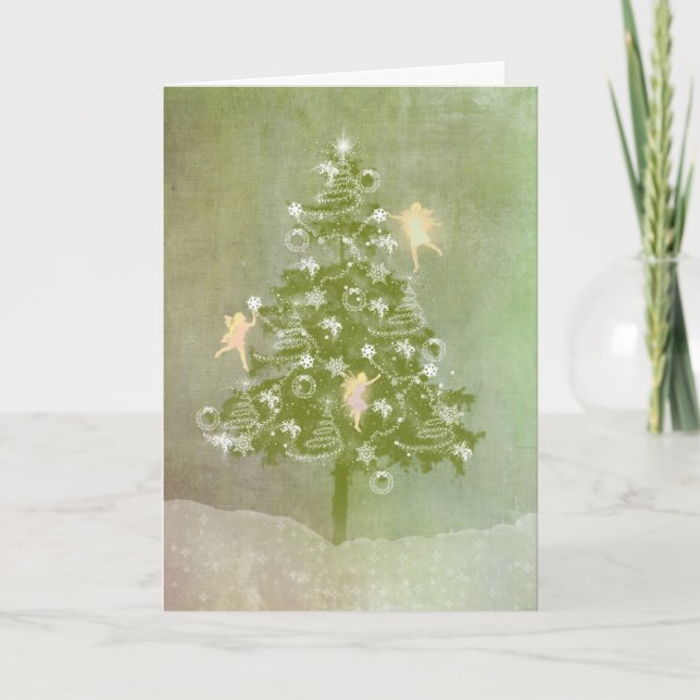 Magical Christmas, Tree & Fairies Holiday Card (Front)