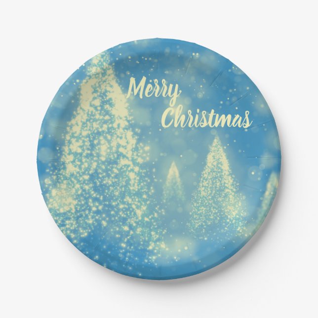 Magical Christmas Trees Merry Christmas Paper Plate (Front)