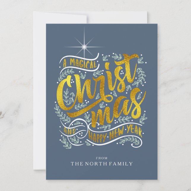 Magical Christmas Typography Gold ID441 Holiday Card (Front)