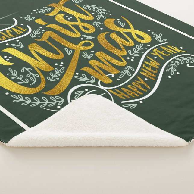 Magical Christmas Typography Gold ID441 Sherpa Blanket (3/4)