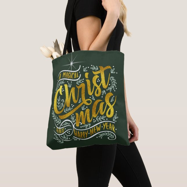 Magical Christmas Typography Gold ID441 Tote Bag (Close Up)