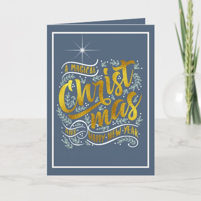 Magical Christmas Typography Photo Gold ID441 Holiday Card (Front)