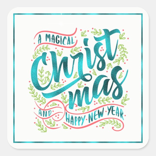 Magical Christmas Typography Square Teal ID441 Square Sticker (Front)