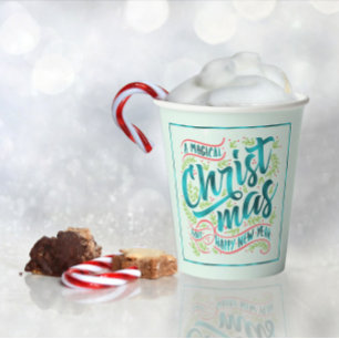 Magical Christmas Typography Teal ID441 Paper Cups