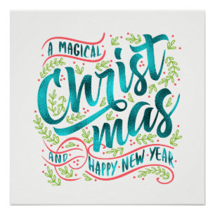 Magical Christmas Typography Teal ID441 Poster