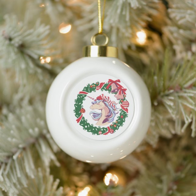 Magical Christmas Unicorn     Ceramic Ball Christmas Ornament (Tree)