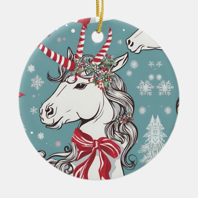 Magical Christmas Unicorn Ceramic Tree Decoration (Front)