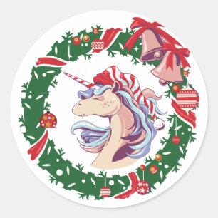 Magical Christmas Unicorn Classic Round Sticker