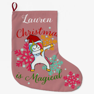 Magical Christmas Unicorn Dabbing Large Christmas Stocking