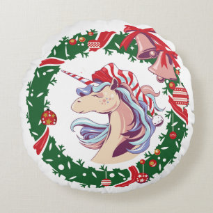 Magical Christmas Unicorn Round Cushion