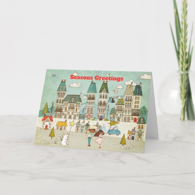 Magical Christmas Village Houses Children Holiday Card (Front)