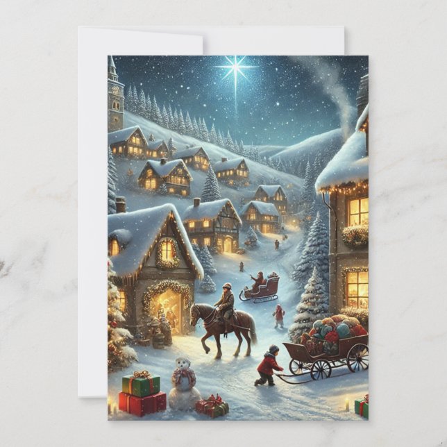 Magical Christmas Village Scene Holiday Card (Front)