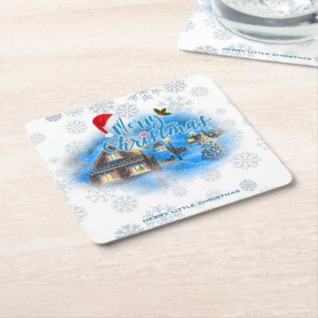 Magical Christmas Village Square Paper Coaster (Angled)