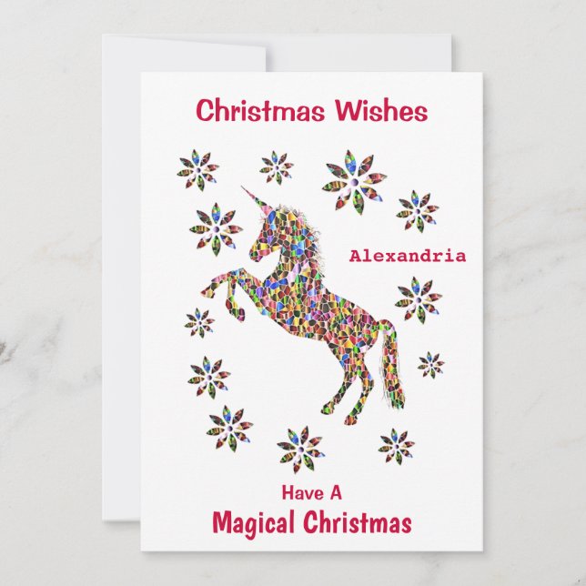Magical Christmas Wishes Unicorn Personalise Holiday Card (Front)