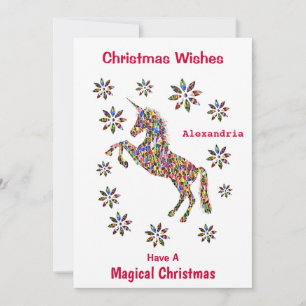 Magical Christmas Wishes Unicorn Personalise Holiday Card