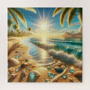 Magical Coastline with Blue Waves and Sea Glass Jigsaw Puzzle