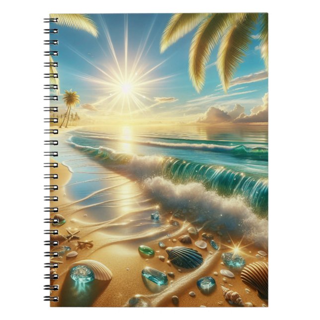 Magical Coastline with Blue Waves and Sea Glass Notebook (Front)