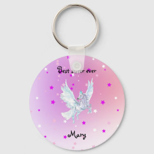 Magical color start white unicorn key ring