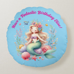 Magical colorful Mermaid Fintastic Birthday Gift Round Cushion