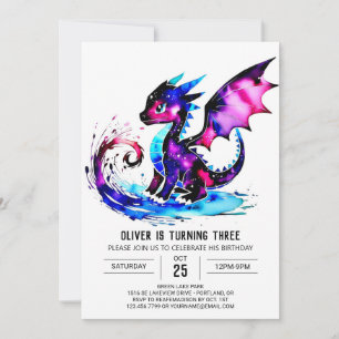 Magical Colourful Dragon Digital Boy Birthday Invitation