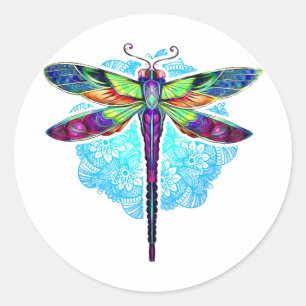 Magical Colourful Dragonfly Mandala Classic Round Sticker