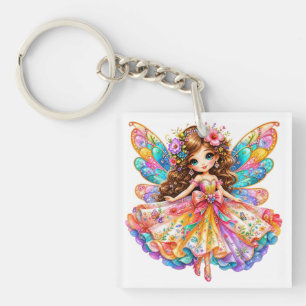 Magical Colourful Fairy Digital Clipart - Cute Fan Key Ring