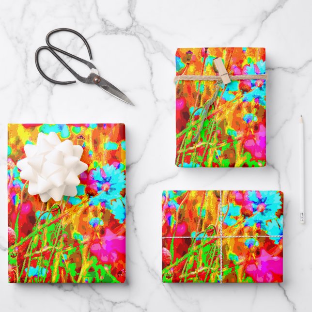 Magical Colourful Flowering Meadow Pop Art Wrapping Paper Sheet (Front)