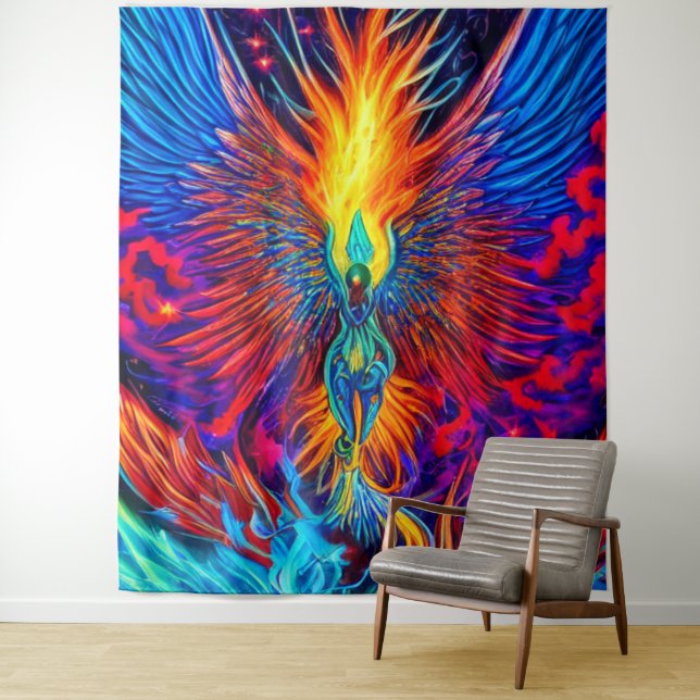 Magical Colourful Phoenix Tapestry (In Situ)