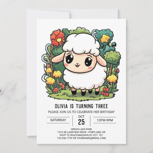 Magical Colourful Sheep Digital Birthday Invitation (Front)