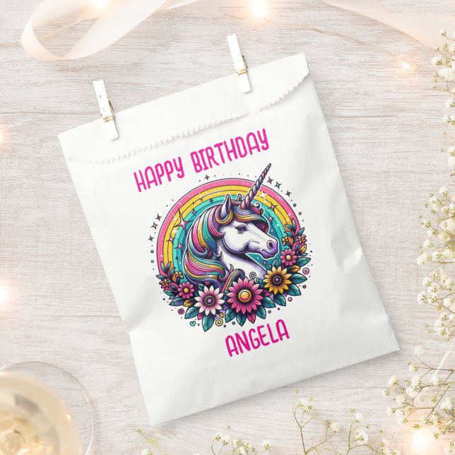 Magical Colourful Unicorn and Rainbow Personalised Favour Bags (Clipped)