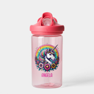 Magical Colourful Unicorn and Rainbow Personalised Water Bottle